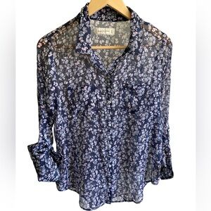 Abercrombie & Fitch Women’s Floral Sheer Long Sleeve Collared Blouse, Medium